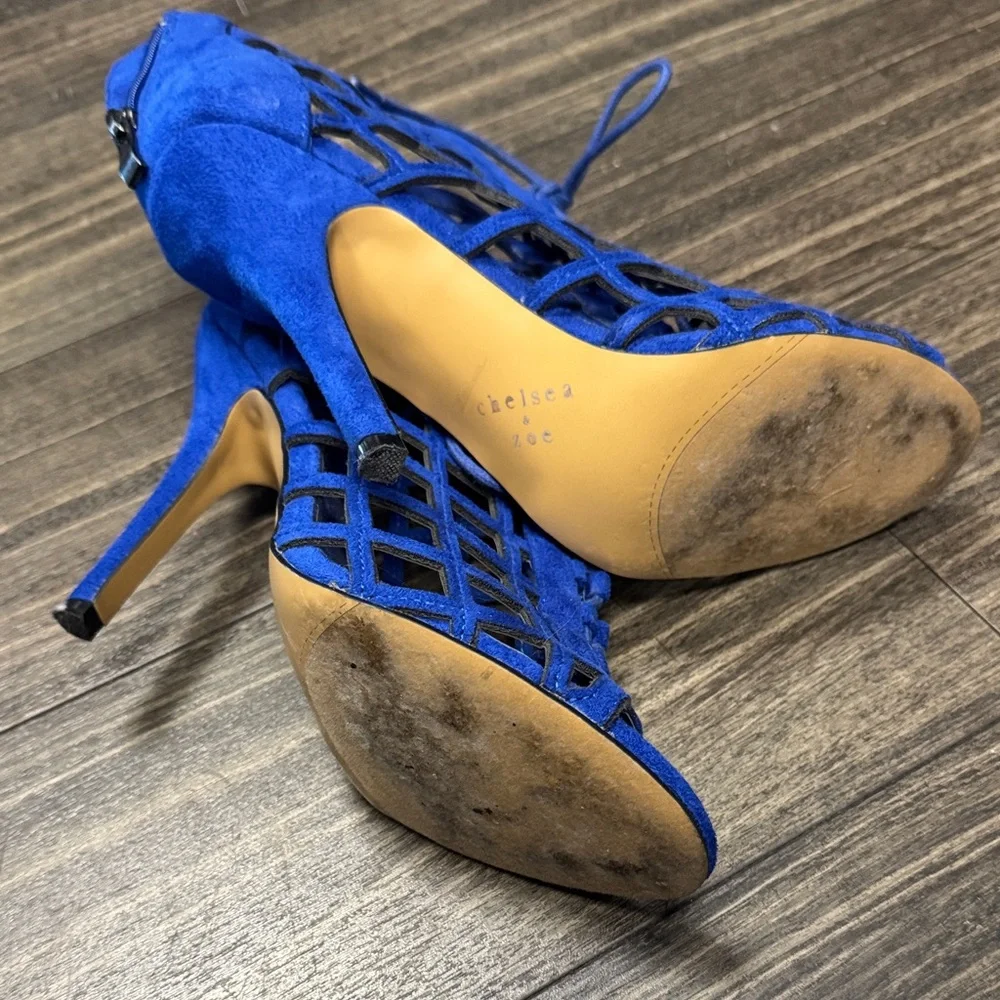 Chelsea & Zoe Royal Blue Lace-Up Heels - Picture 3 of 5